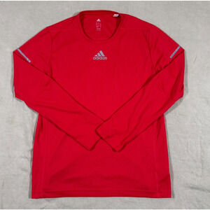Adidas Climalite Running Shirt Mens M Red Athletic Training Tech Long Sleeve